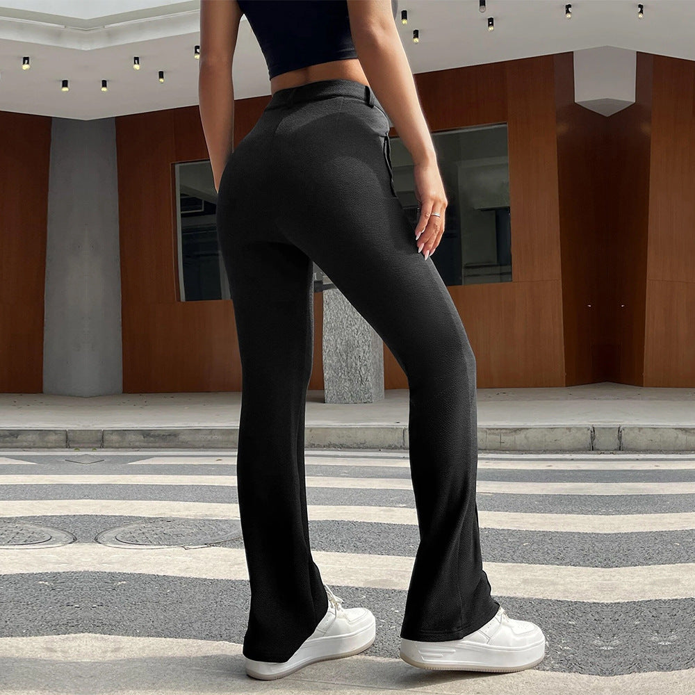 Damen hochgeschnittene Cargo-Hose mit frontnaht, ausgestelltem Bein und aufgesetzten Pattentaschen Drune