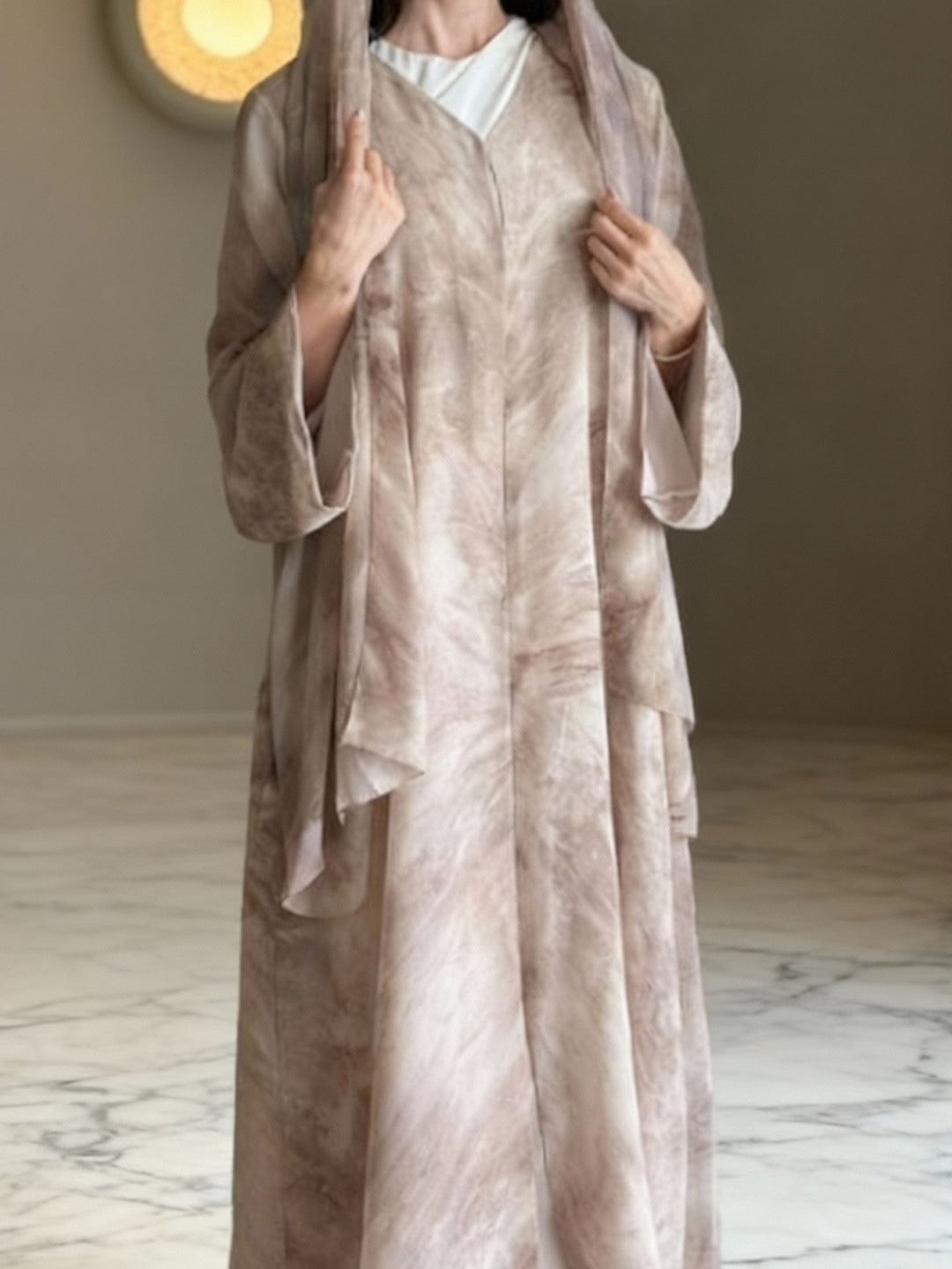Damen nan langes fließendes Kapuzenkaftan Kleid mit weitem Arm und mehrlagigem Chiffon Drune