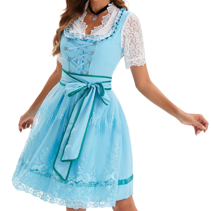 Damen nan kurzes Landhaus-Dirndl mit bestickter Tüllschürze, gerafftem Mieder und Puffärmeln Drune