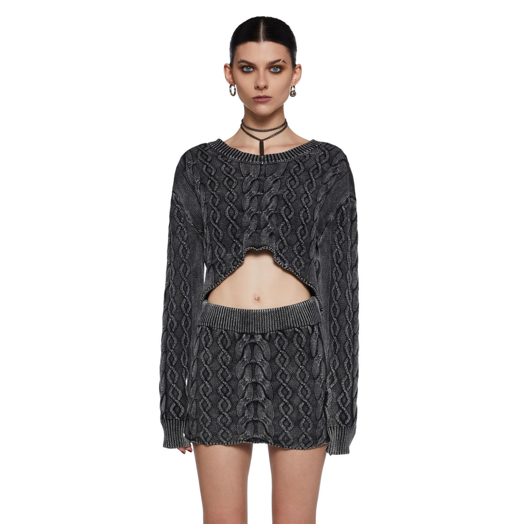 Damen Grob gestricktes Crop-Top und Minirock-Set Drune