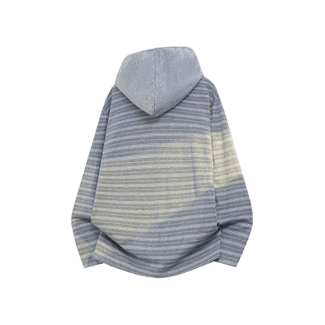 Unisex Oversize Kapuzenpullover mit tiefem V-Ausschnitt und feinem Streifenmuster Drune