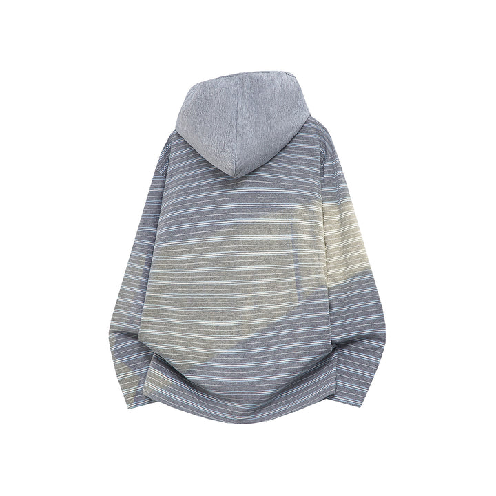 Unisex Oversize Kapuzenpullover mit tiefem V-Ausschnitt und feinem Streifenmuster Drune
