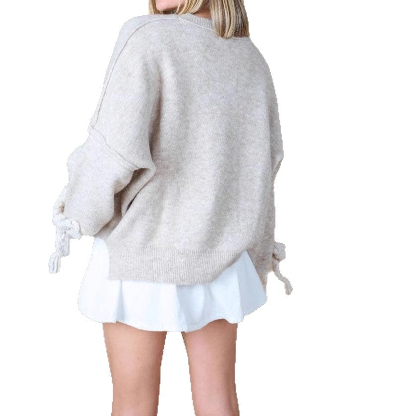 Damen Modischer Pullover mit dekorativem Knotendesign