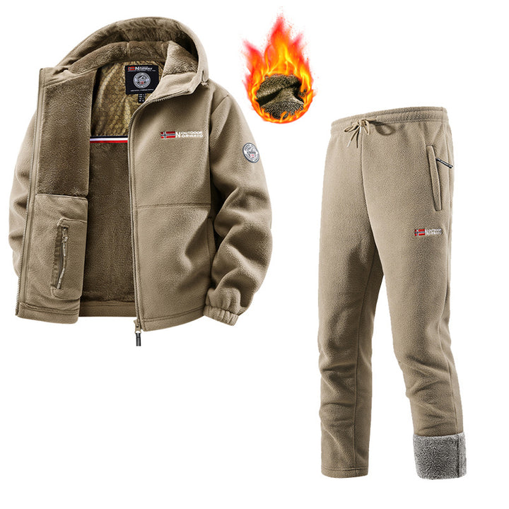 Herren Thermo-Fleece-Set mit Kapuzenjacke, Sherpa-gefüttert und elastischer Jogginghose Drune