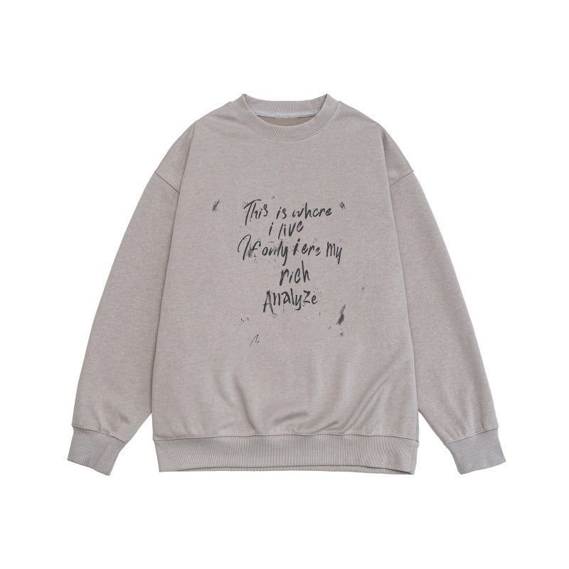 Unisex Lockeres Oversize-Sweatshirt mit verwaschenem Script‑Print, gerippten Bündchen und Relaxed‑Fit Drune
