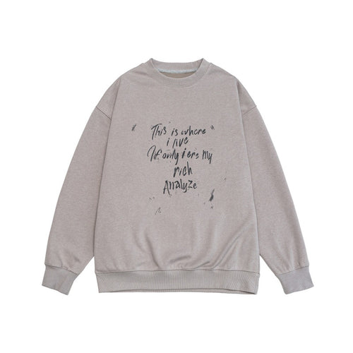Unisex Lockeres Oversize-Sweatshirt mit verwaschenem Script‑Print, gerippten Bündchen und Relaxed‑Fit Drune