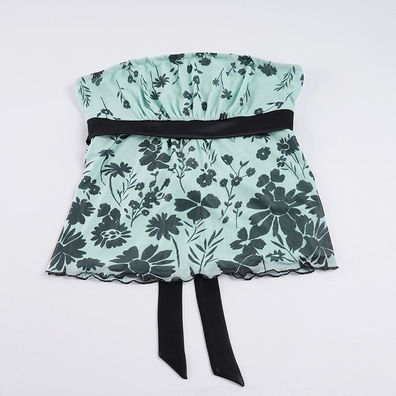 Damen Bustier-Top mit floralem Muster und Taillenband Drune