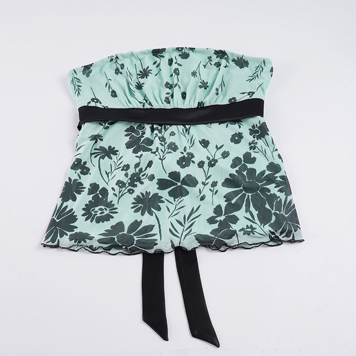 Damen Bustier-Top mit floralem Muster und Taillenband Drune
