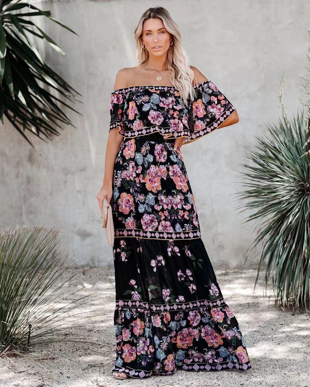 Damen Off-Shoulder Sommerkleid mit floralem Volant Drune