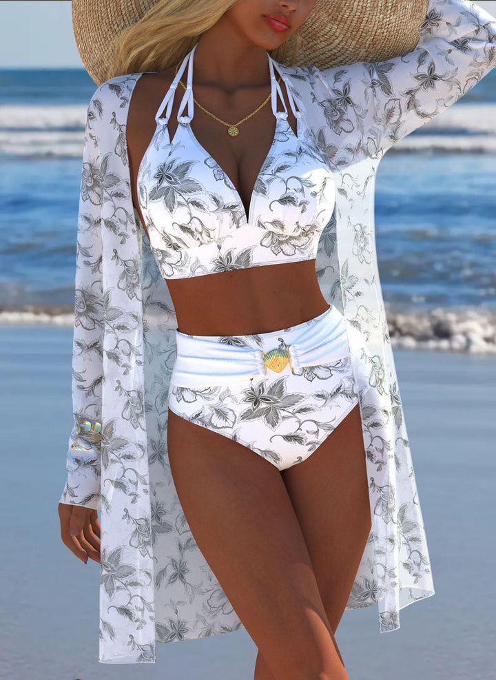 Damen Bikini-Set mit kreativem geometrischen Design und hohem Bund Drune