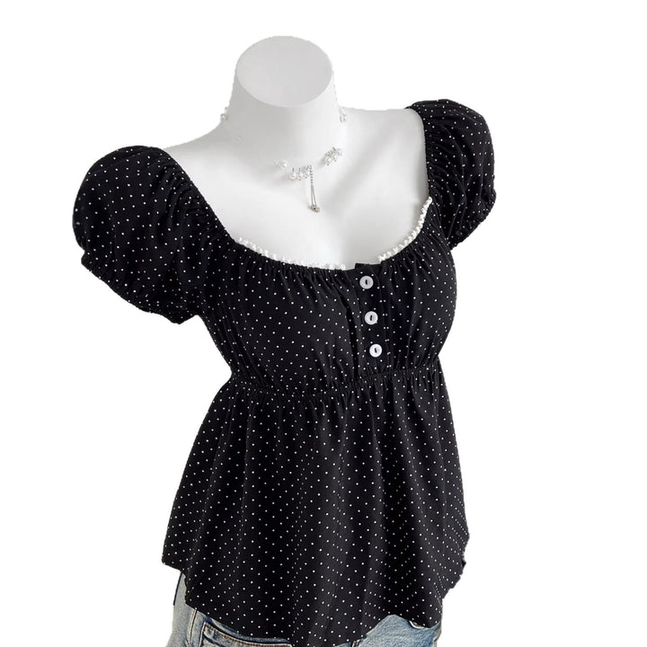 Damen Sommerkleid mit Puffärmeln und süßem Punkten Drune