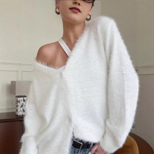 Damen Flauschiger Cardigan mit Druckknöpfen Drune