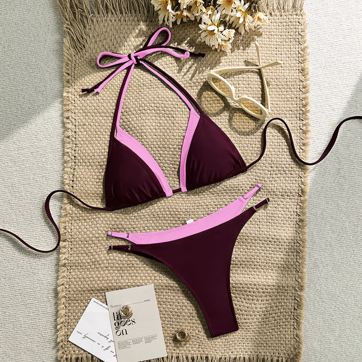 Damen Triangel-Bikini mit verstellbaren Trägern und kontrastrierendem Farbdesign Drune