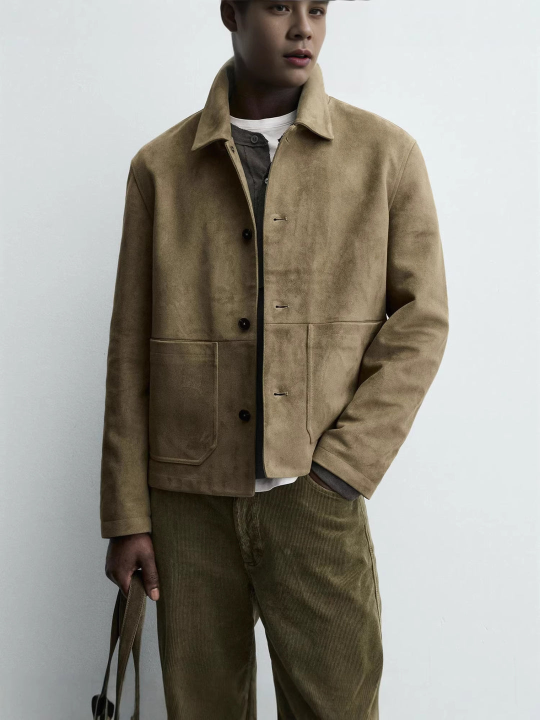 Herren Kurze Truckerjacke aus Velourslederoptik Drune