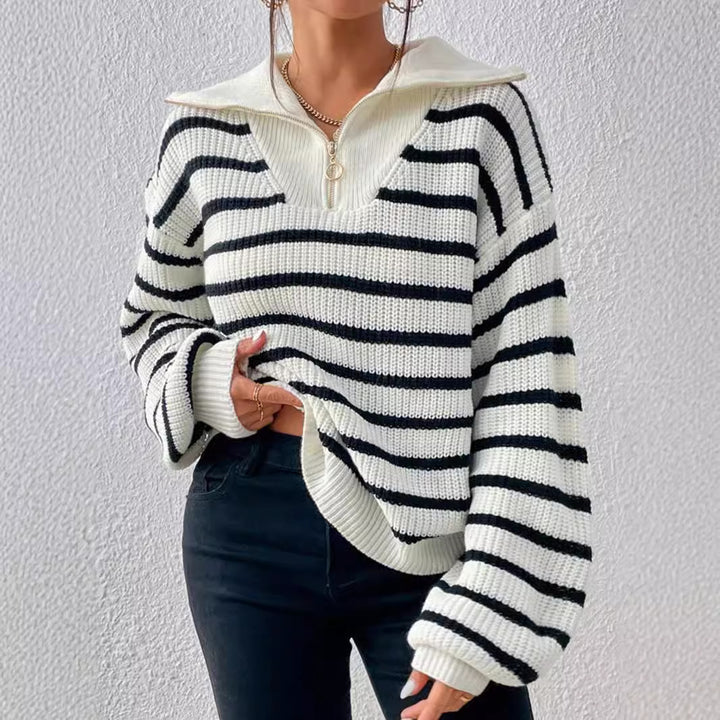 Damen stylischer Strickpullover mit hochgeschlossenem Kragen und lässigem Schnitt Drune