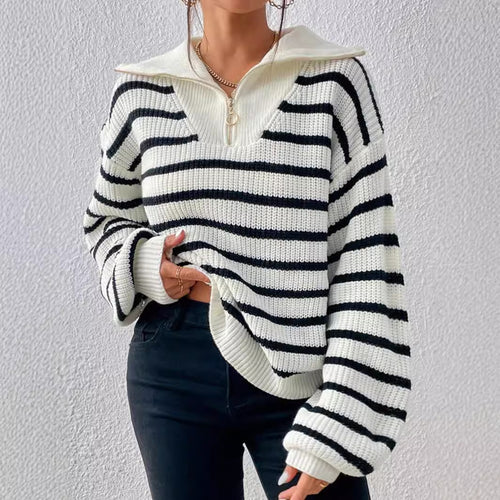 Damen stylischer Strickpullover mit hochgeschlossenem Kragen und lässigem Schnitt Drune