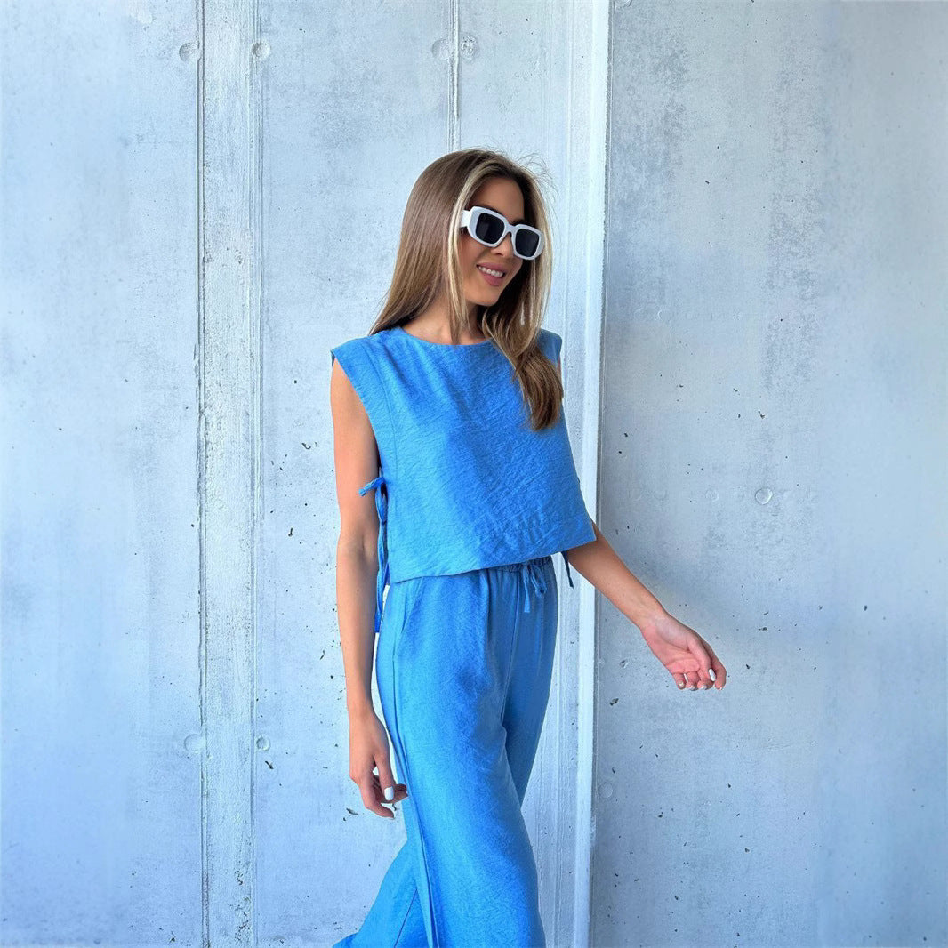 Damen weitbeiniger Jumpsuit mit geschichtetem Oberteil und Kordelzug Drune