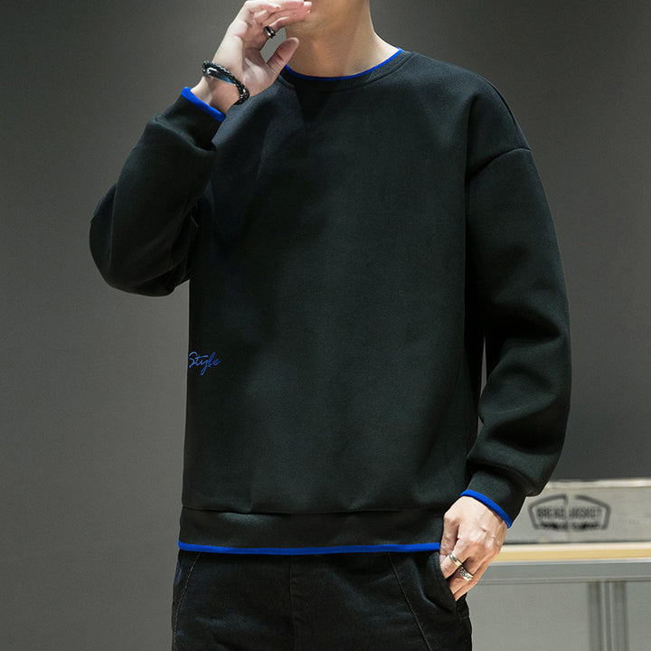 Herren Relaxed-Sweatshirt mit kontrastpaspelierten Bündchen und Clean-Rundhals Drune