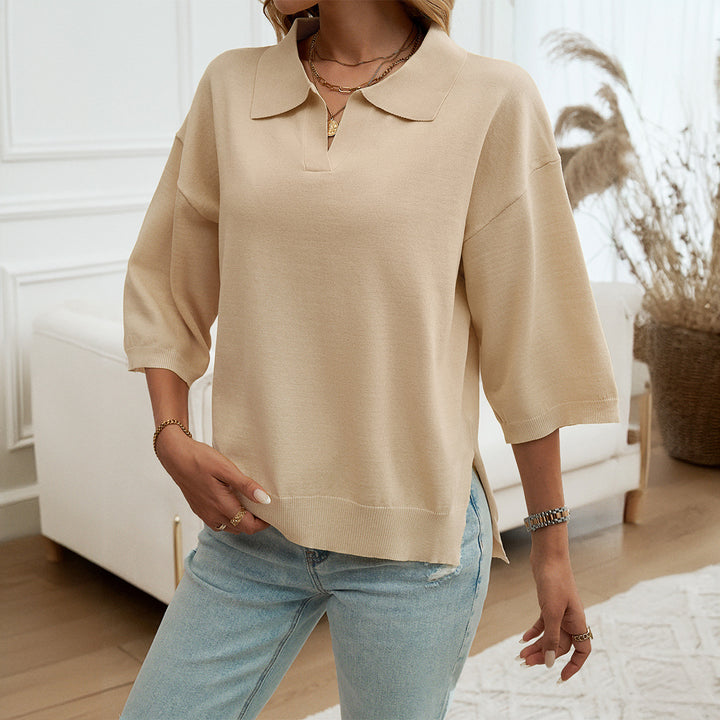 Damen lässiges Polo-Shirt mit voluminösen Ärmeln und eleganter Schnittführung Drune