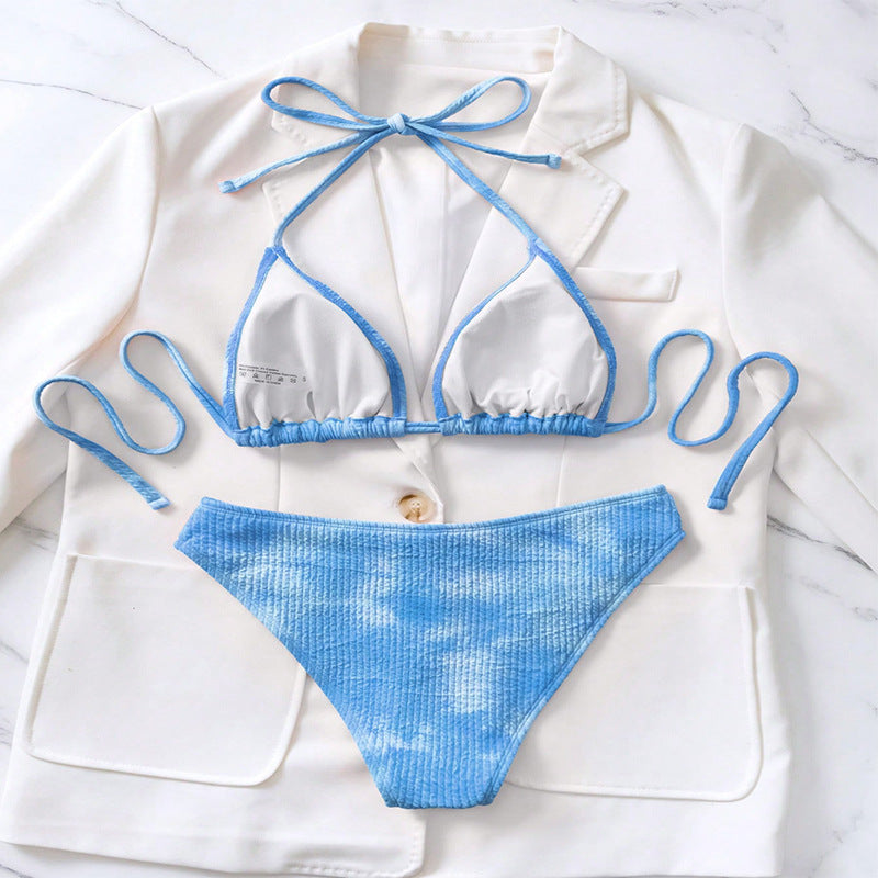 Damen Triangel-Bikini-Set mit hohem Beinausschnitt und verstellbaren Trägern Drune