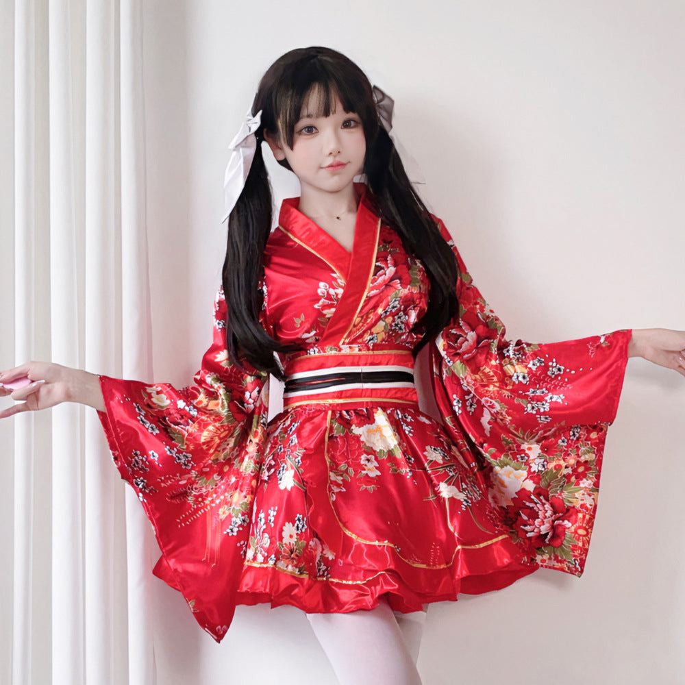 Damen Kimono-Kleid mit eleganter Schärpe und weitem Ärmel Drune