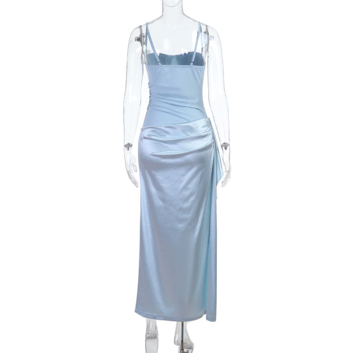 Damen edles Maxi-Kleid mit asymmetrischem Schnitt und feiner Drapierung Drune