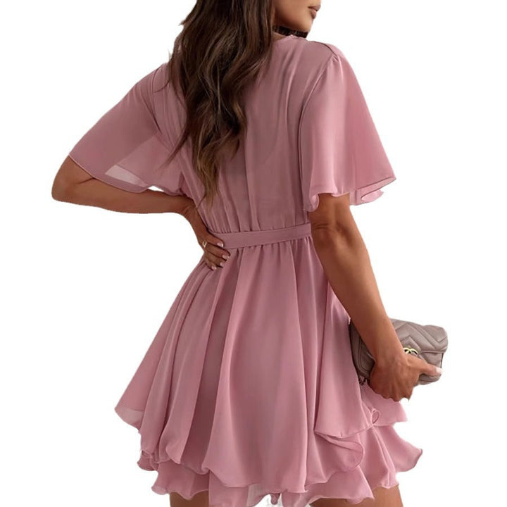 Damen luftiges Wickelkleid mit V-Ausschnitt und schwingendem Rock Drune