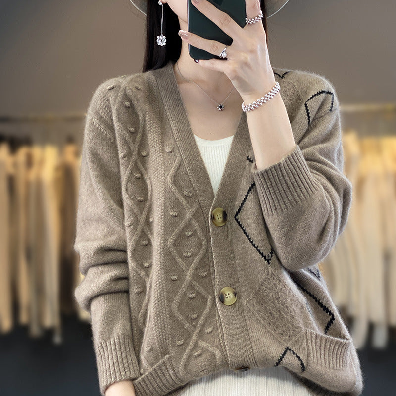 Damen Kuscheliger Oversize-Cardigan mit Ajour‑ und Rautendetail Drune
