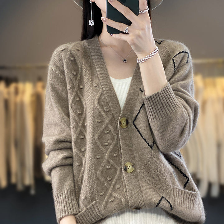 Damen Kuscheliger Oversize-Cardigan mit Ajour‑ und Rautendetail Drune