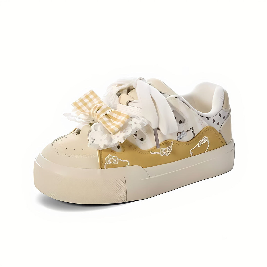 Damen Verspielte Sneakers mit Rüschendetail undem freundlichen Tiermotiven Drune