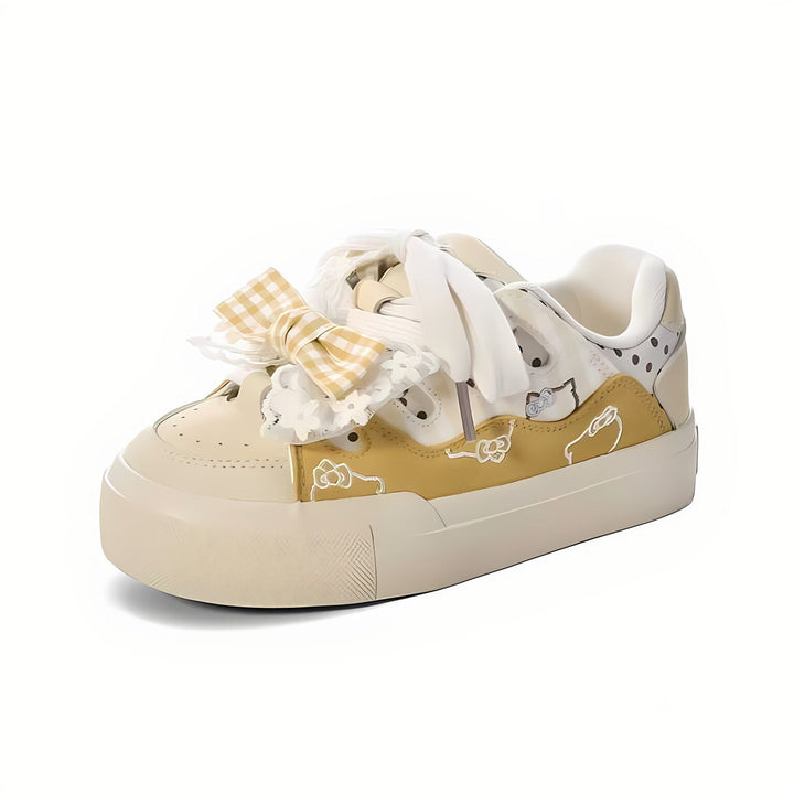 Damen Verspielte Sneakers mit Rüschendetail undem freundlichen Tiermotiven Drune