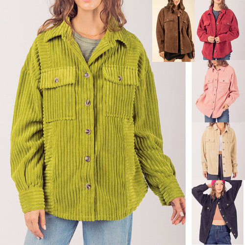 Damen lässige Cordjacke mit praktischen Taschen Drune