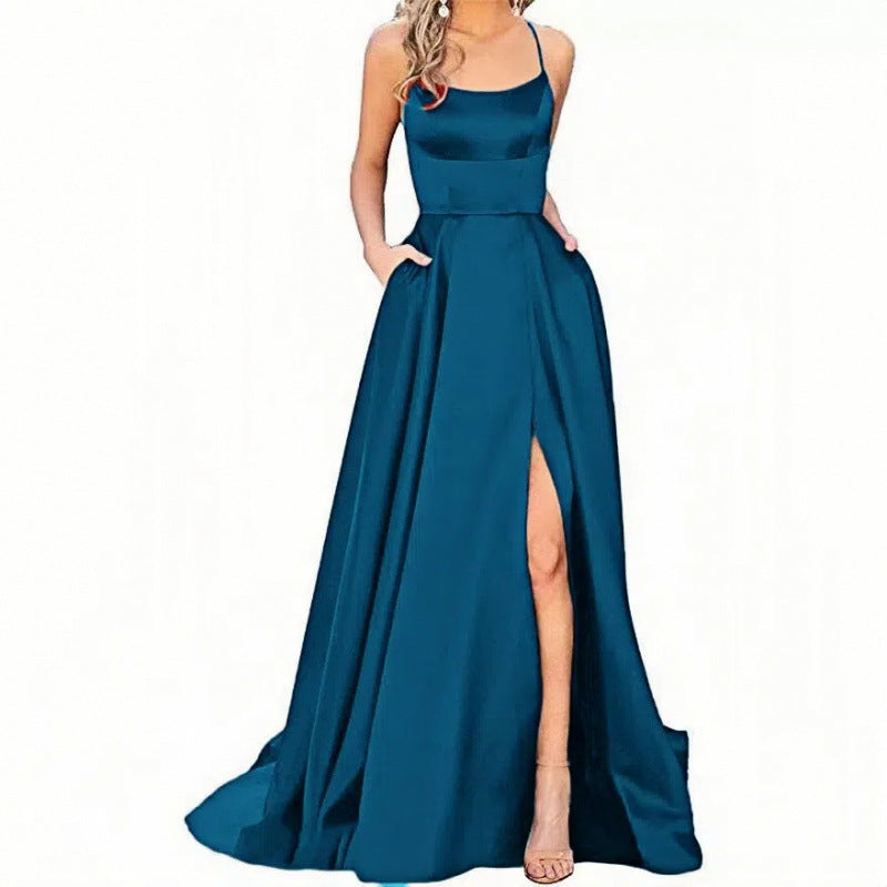 Damen Gala-Maxikleid Spaghettiträger Oberschenkelschlitz