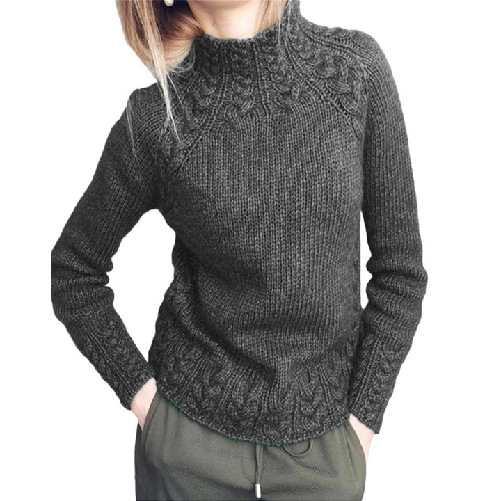 Damen nan grobgestrickter Zopfmuster-Pullover mit Stehkragen und tailliertem Schnitt Drune