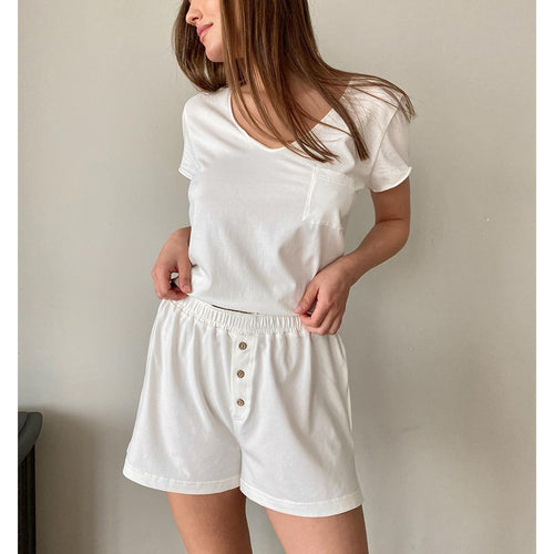 Damen Bequemes Loungewear-Set aus Baumwolle mit V-Ausschnitt Drune