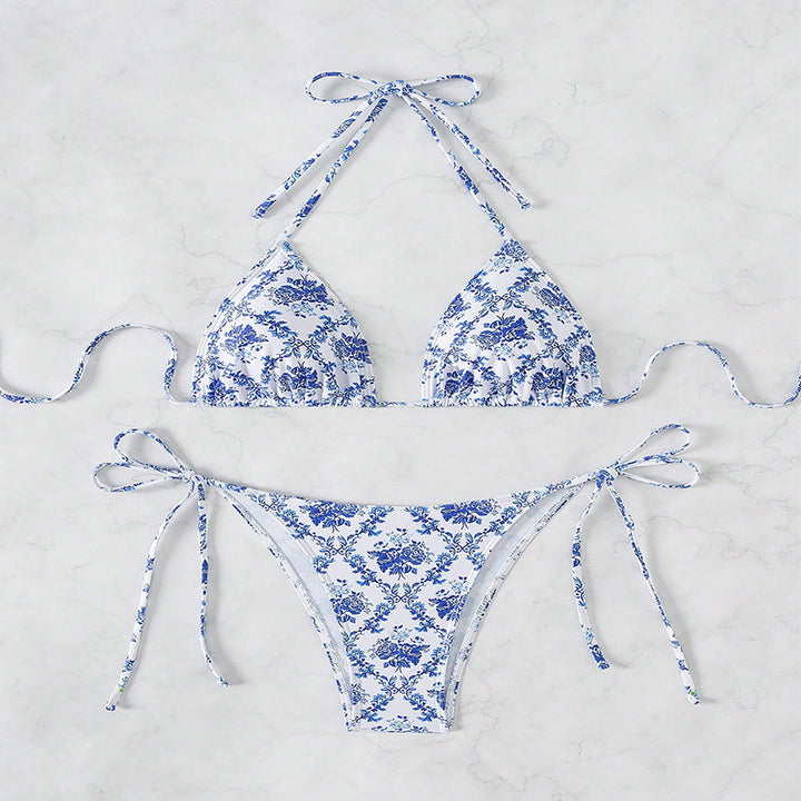 Damen Triangel-Bikini mit raffiniertem Blütenmuster Drune