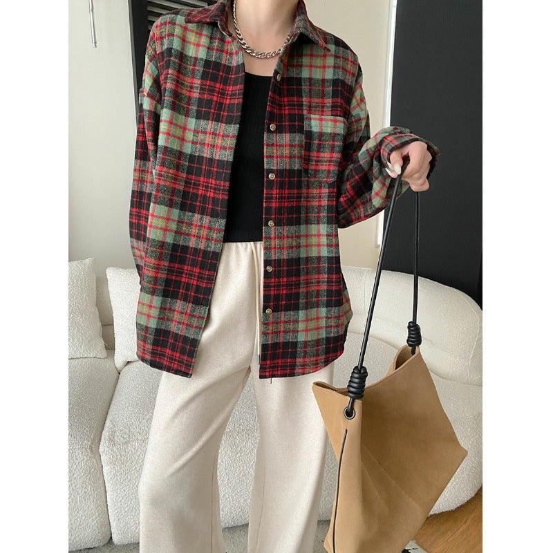 Damen Karo-Hemdjacke mit lässigem Schnitt und praktischen Taschen Drune