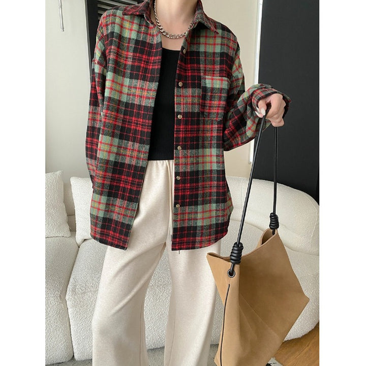 Damen Karo-Hemdjacke mit lässigem Schnitt und praktischen Taschen Drune