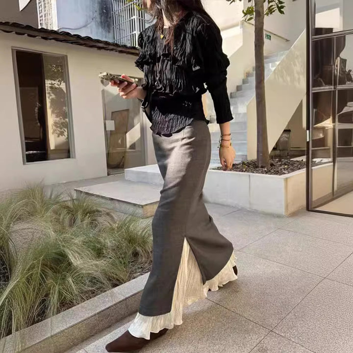 Damen Elegante Maxi-Rock mit seitlichen Schlitzen und Lagenlook Drune