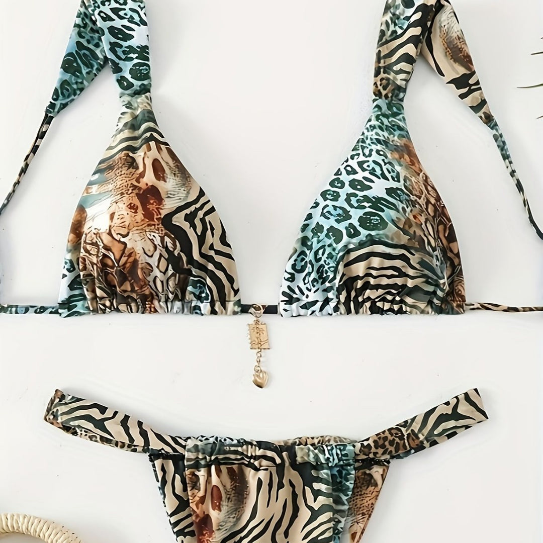Damen Halter-Bikini mit Animal-Print Drune