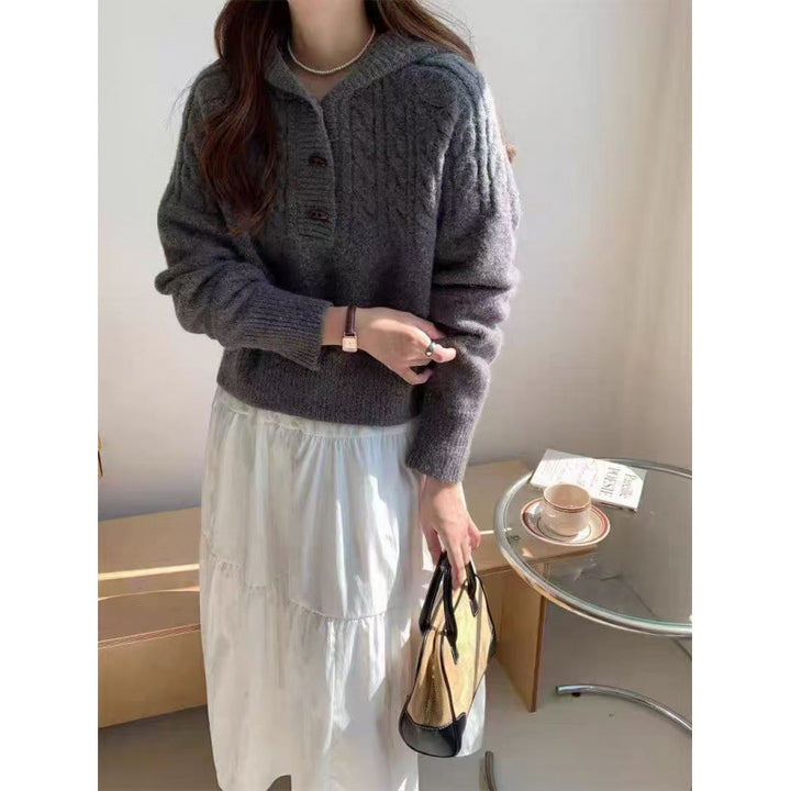 Damen Strickpullover mit großem Kragen Drune