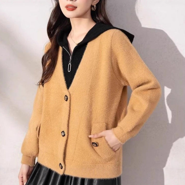 Damen kuschelige Strickjacke mit edlen Knopfdetails Drune