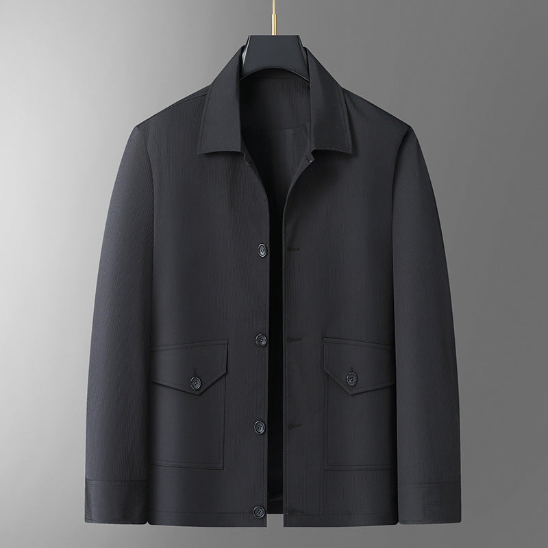 Herren Übergangsjacke im Overshirt‑Stil mit Hemdkragen und aufgesetzten Pattentaschen Drune