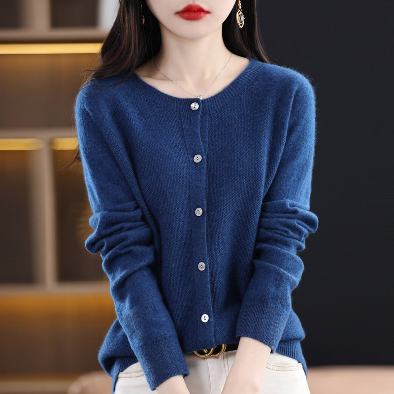 Damen Kurzgeschnittener Cardigan in Mohair‑Optik mit Rundhalsausschnitt und Perlmuttknöpfen Drune