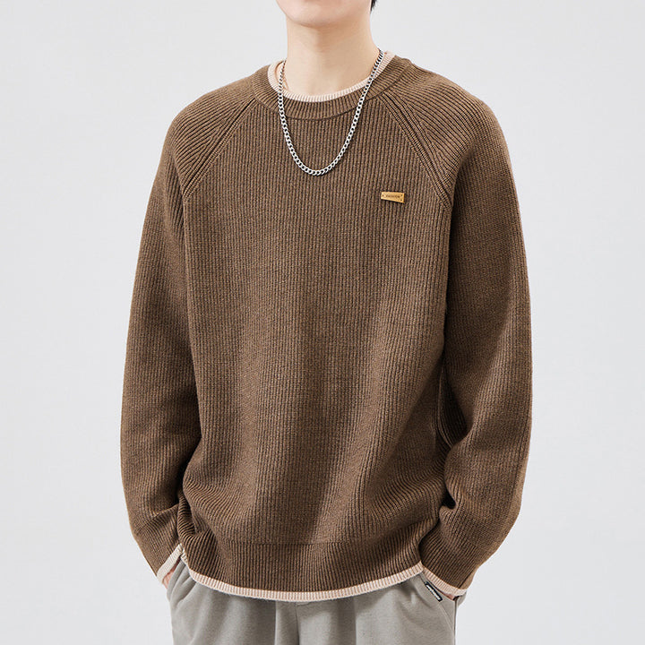 Herren Modischer Grobstrickpullover mit Rundhalsausschnitt Drune