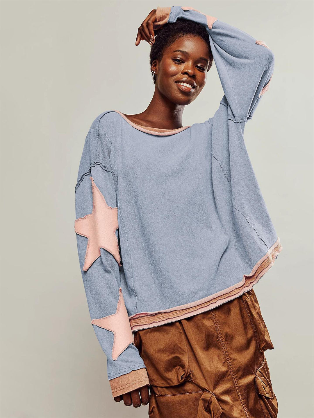 Drune | Sweatshirt Damen gestreift locker Rundhals Sterne
