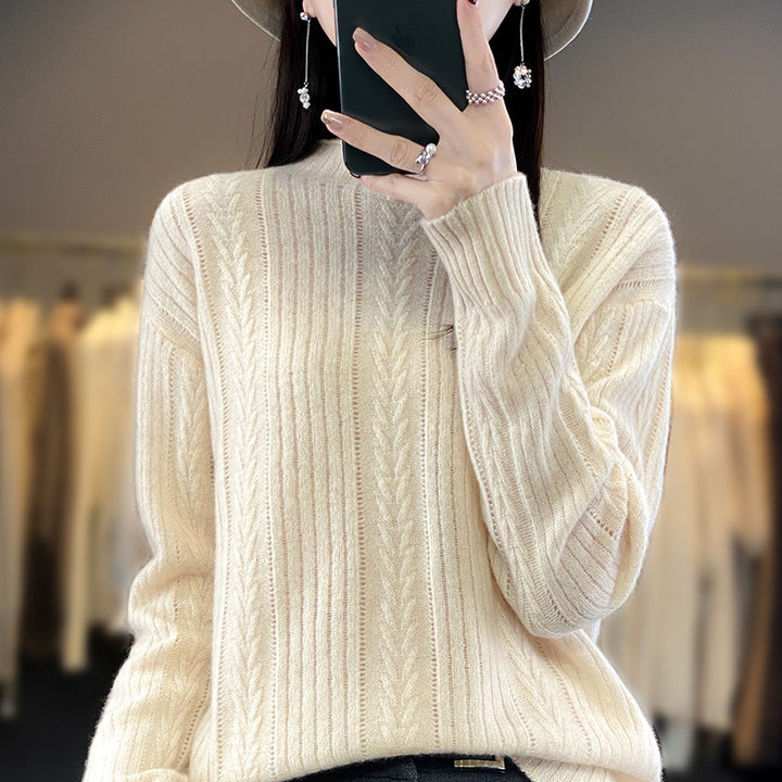Damen Kaschmirähnlicher Feinstrick-Mockneckpullover mit Ajour‑Zopfmuster und lässiger Oversize‑Passform Drune