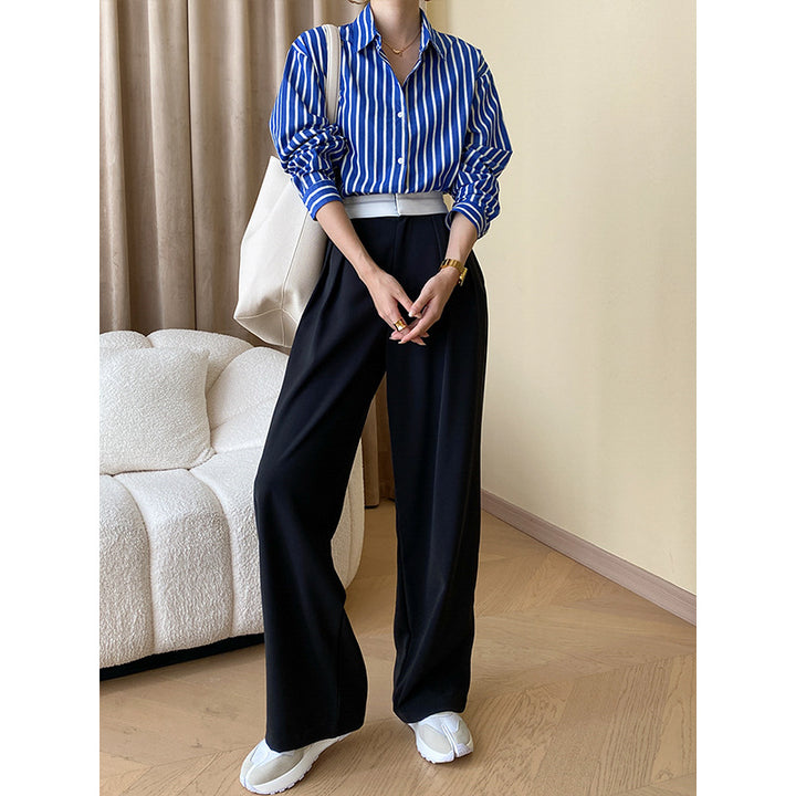 Damen Hemdbluse mit elegantem Streifenmuster und knöpfbarer Leiste Drune