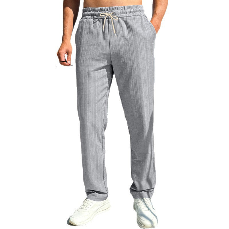Herren nan Ferien-Loungehose aus atmungsaktivem Leinen‑Baumwollmix mit elastischem Bund und geradem Bein Drune