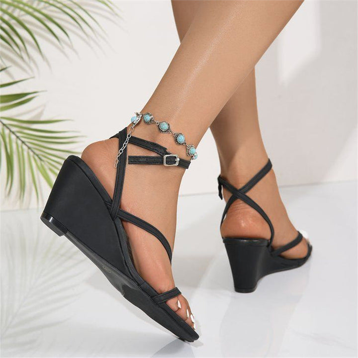 Damen elegante Plateau-Sandalen mit verstellbarem Riemendesign Drune